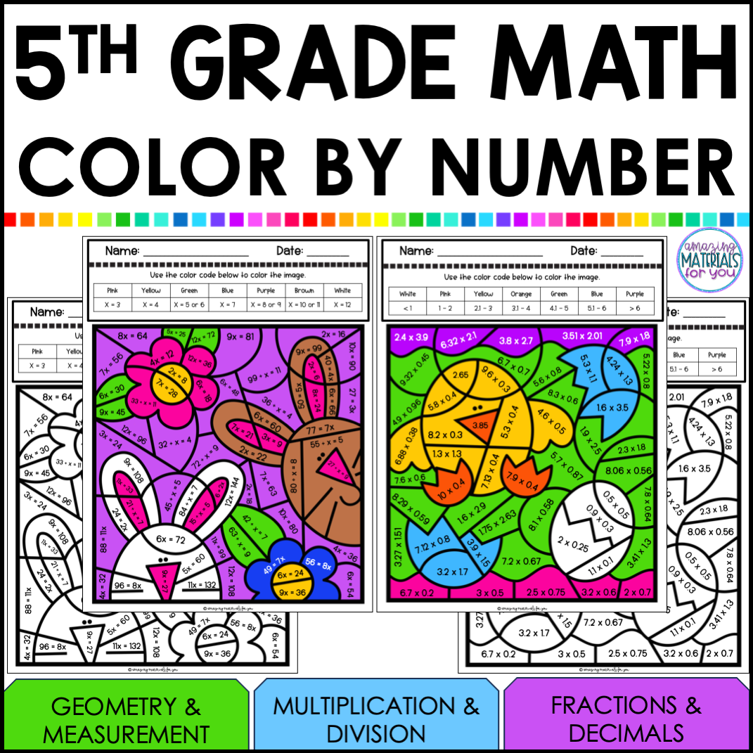 Spring Math Coloring Worksheets 5th Grade Color By Code Early 