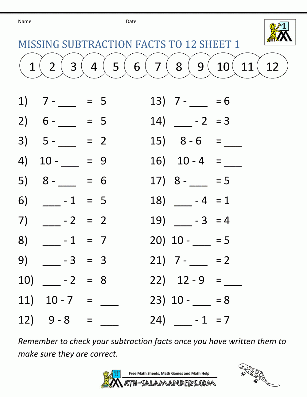 Math Worksheets Grade 1 Free