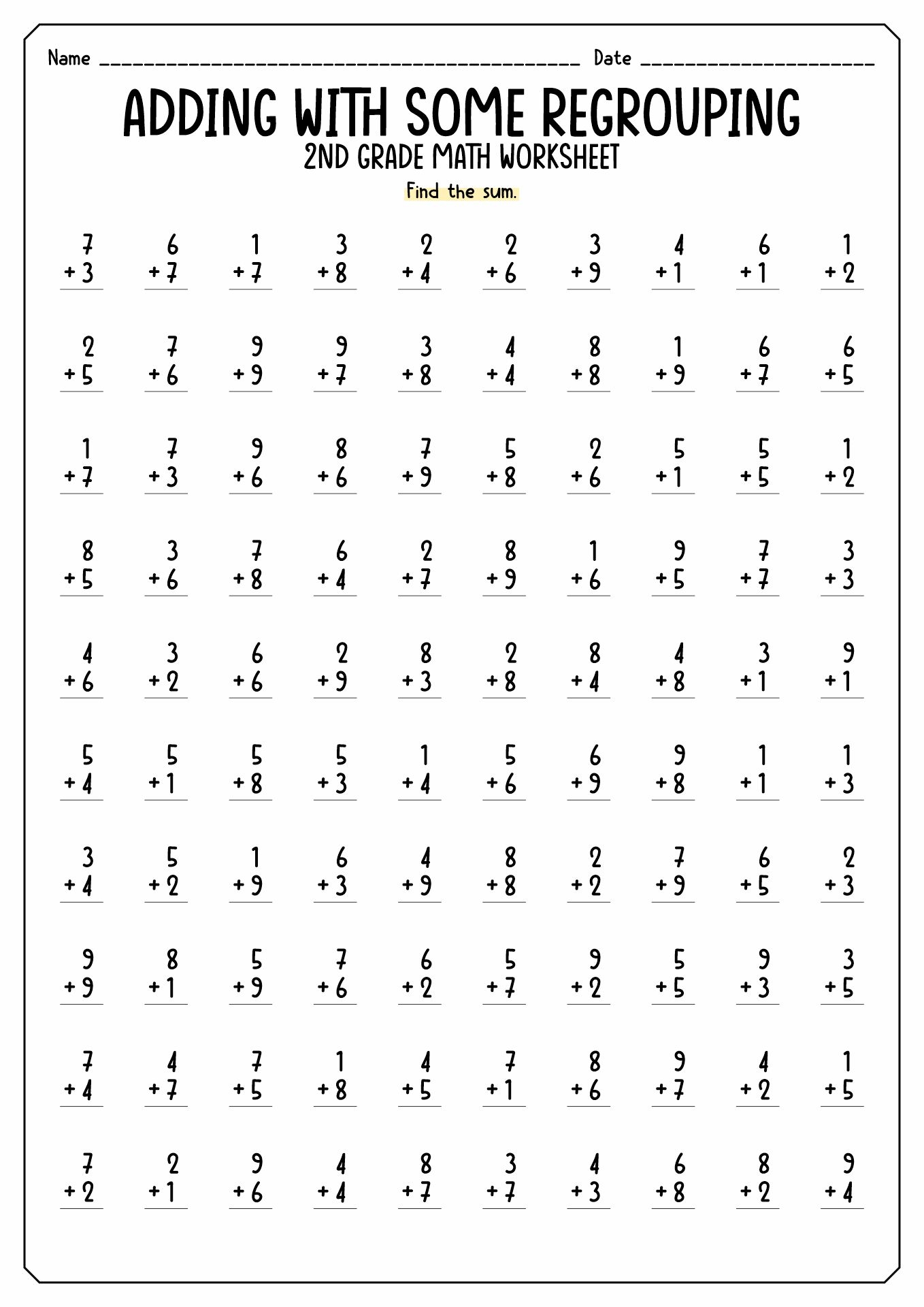 2nd Grade Math Facts Worksheets