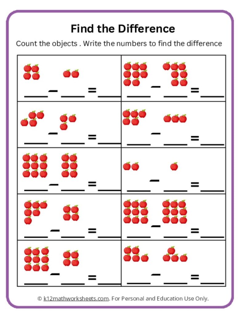 Kindergarten Math Subtraction Worksheets