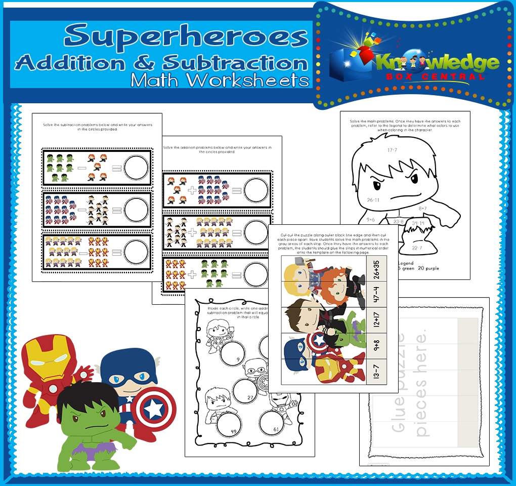 Super Heroes Addition U0026 Subtraction Math Worksheets EBOOK By Teach Simple