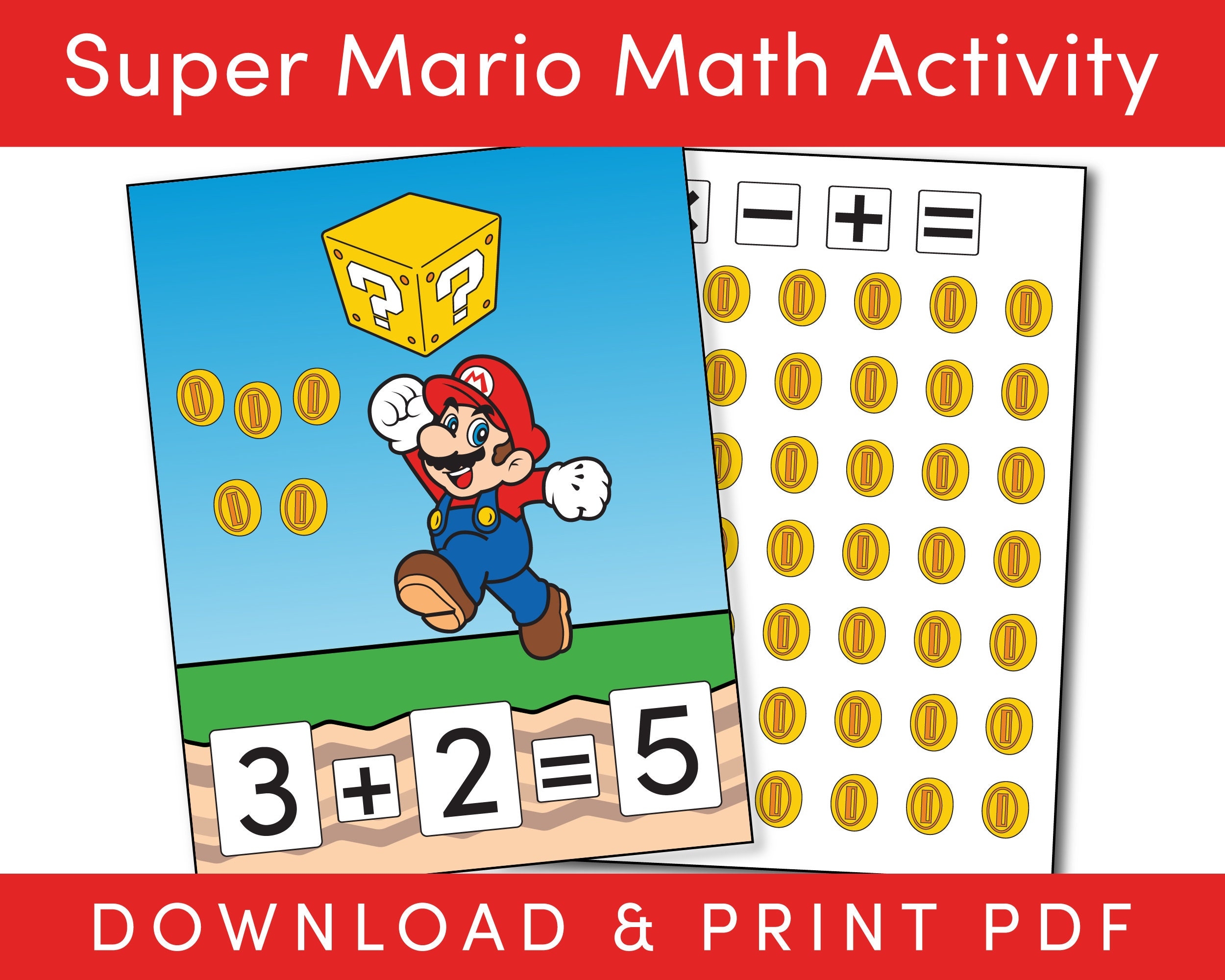Super Mario Math Practice Activity For Kids Printable PDF Easy Learning For Preschool And Kindergarten Homeschool Activity Etsy Australia