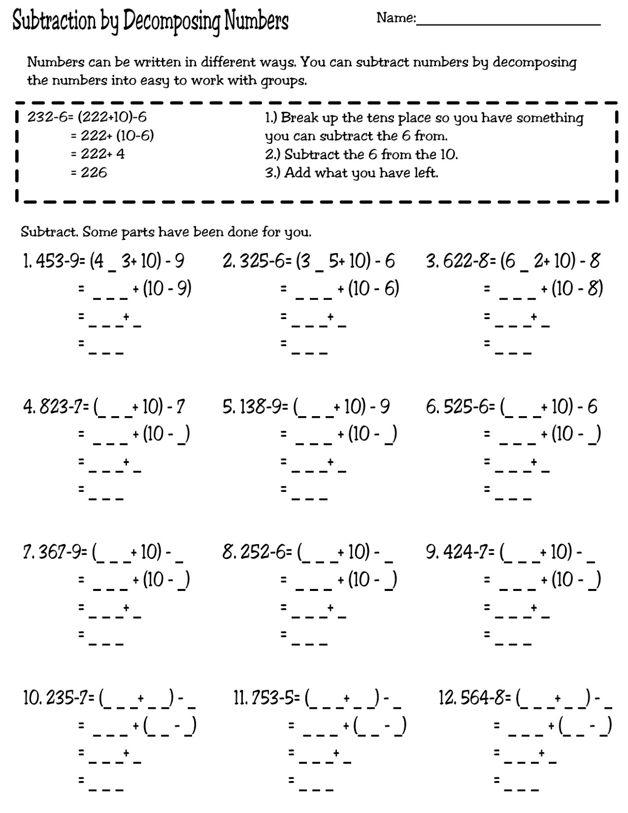 Teaching Mrs T Subtraction With Singapore Methods Worksheets 