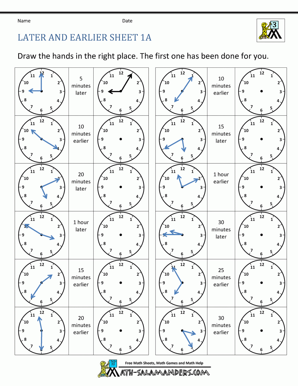 Telling Time To 5 Minutes Worksheets