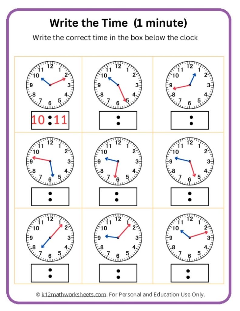 Math Worksheets For Telling Time