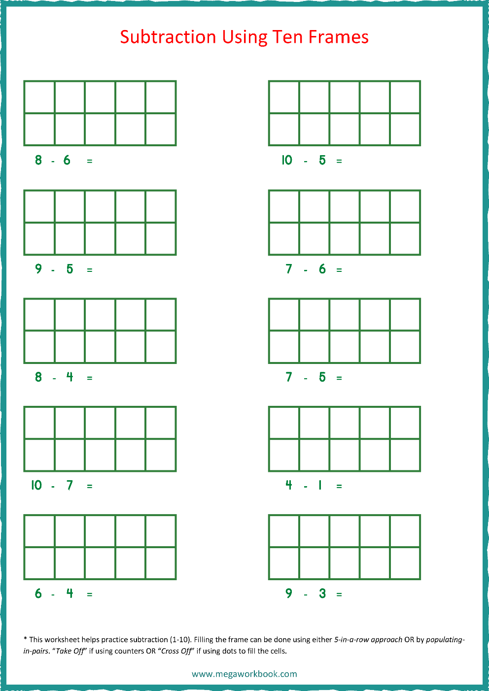 10 Frame Math Worksheets