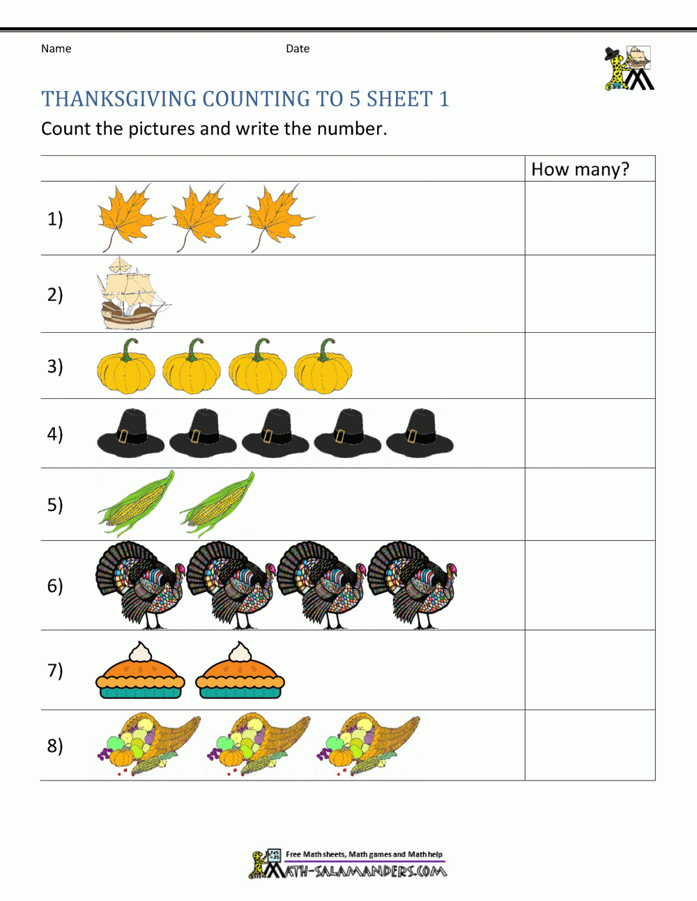 November Math Worksheets
