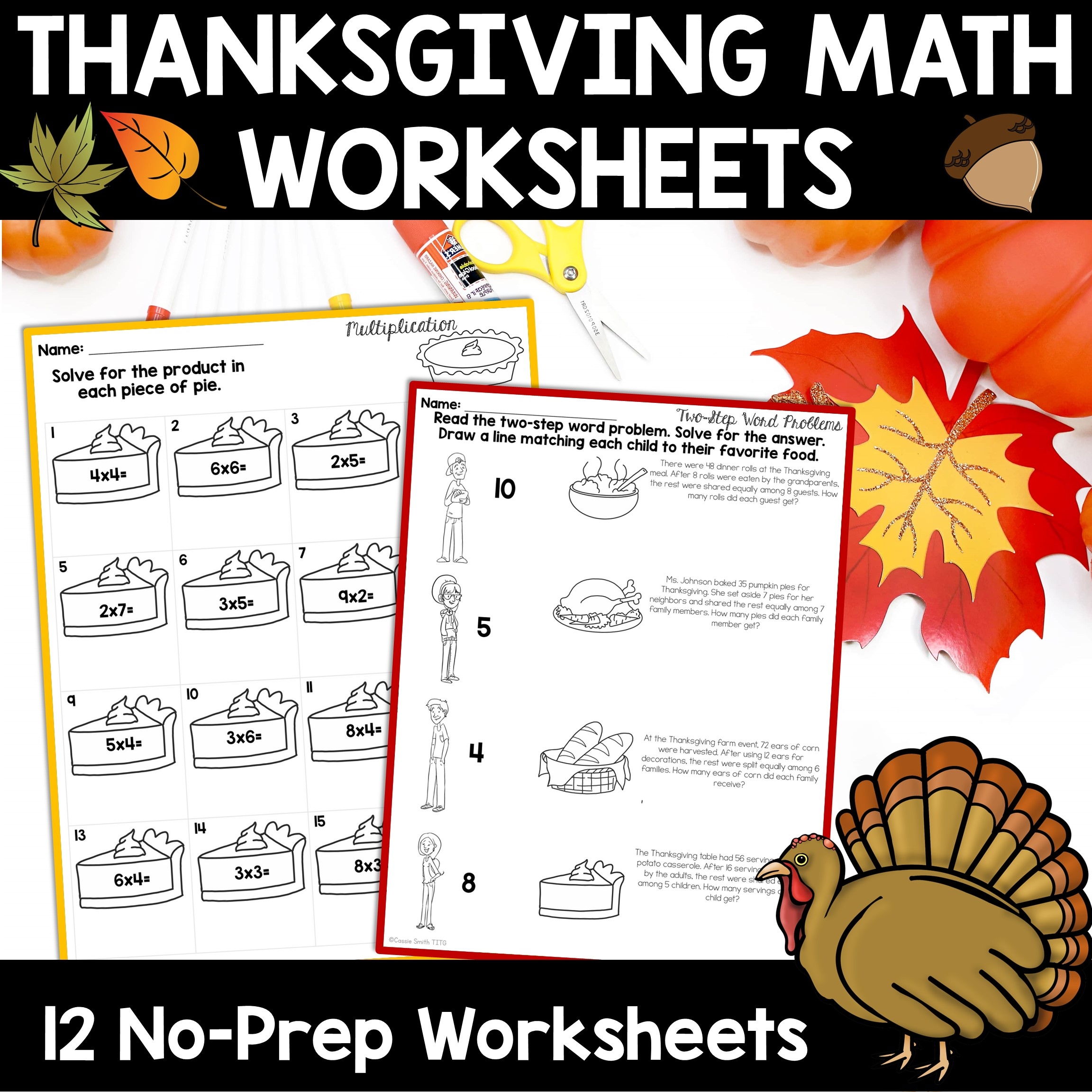 Thanksgiving Math Worksheets No Prep Multiplication Division Addition Subtraction Thrifty In Third Grade