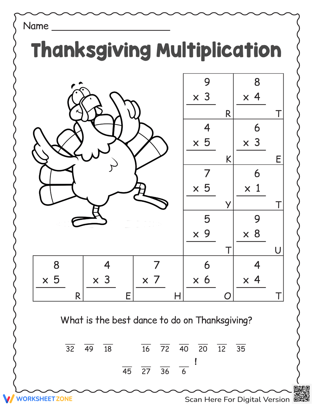 Math Worksheets For Thanksgiving