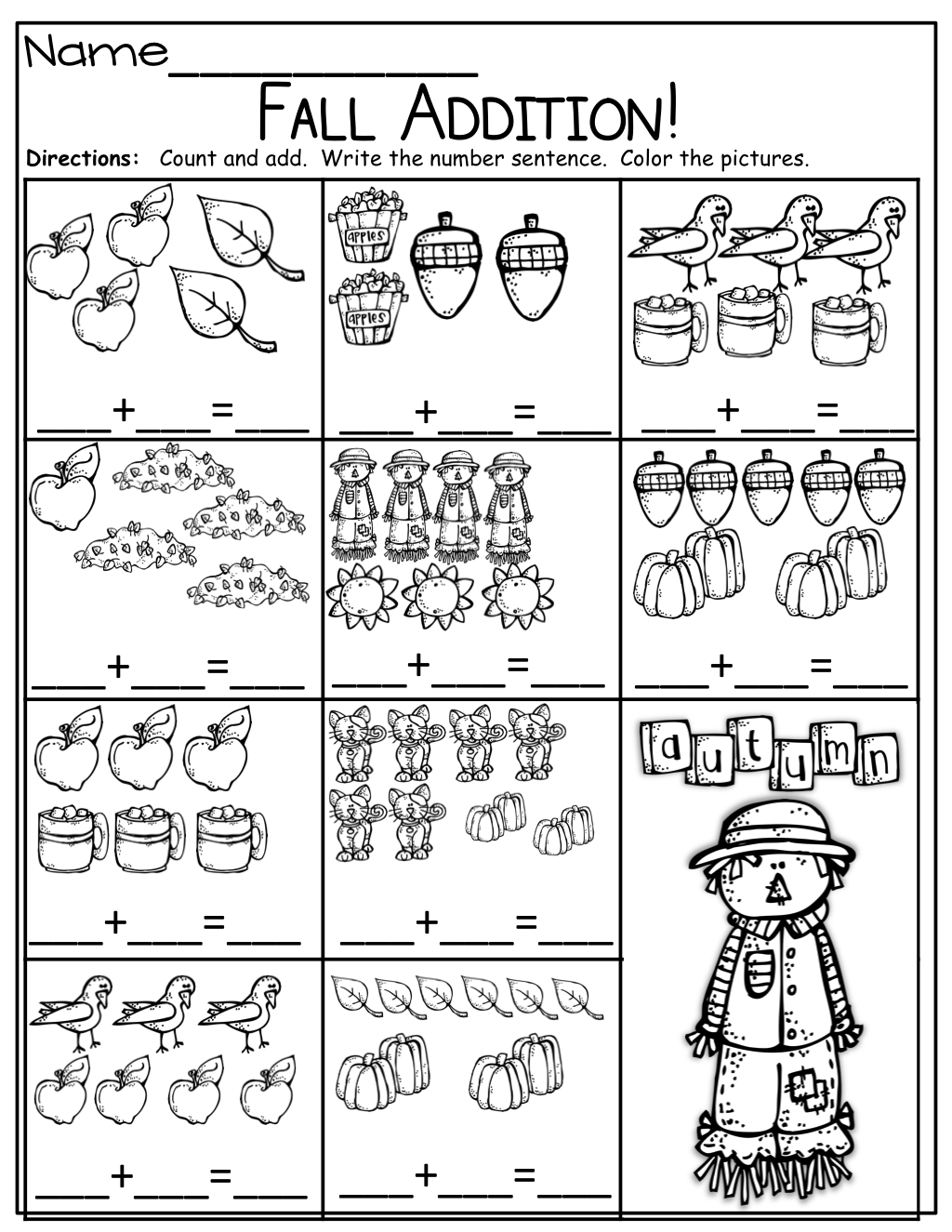 The Moffatt Girls Fall Math And Literacy Packet Kindergarten Worksheets Library