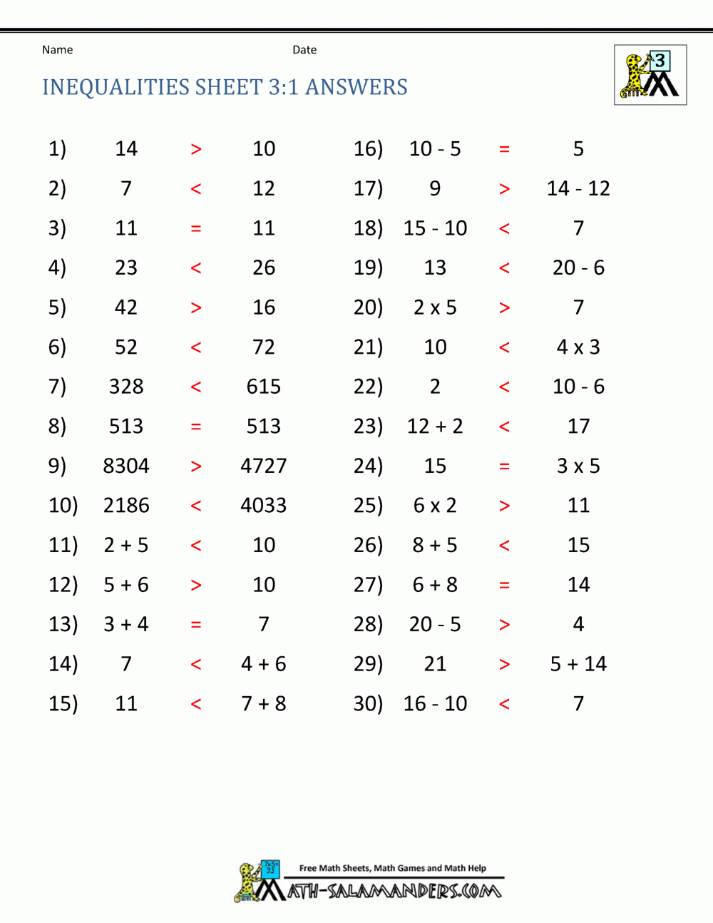 Third Grade Math Practice Rounding Inequalities And Multiples
