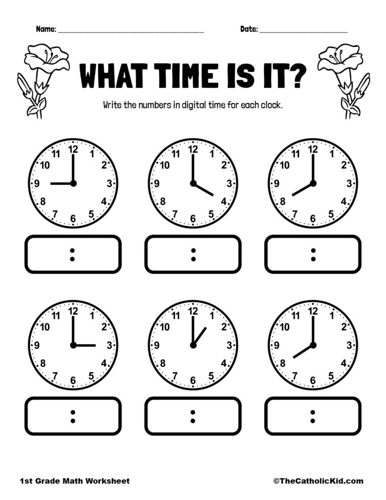 Time U0026 Clock Catholic Themed Worksheets TheCatholicKid