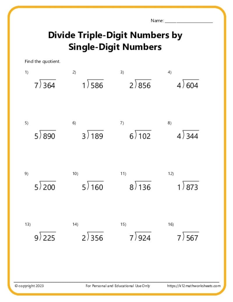 Math Worksheets Division With Remainders