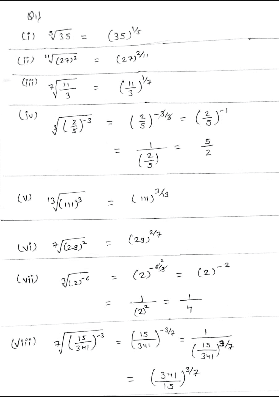 Unit 3 Worksheet 1 Exponents And Radicals Class 8 DAV Secondary Mathematics NCERTBOOKSPDF COM