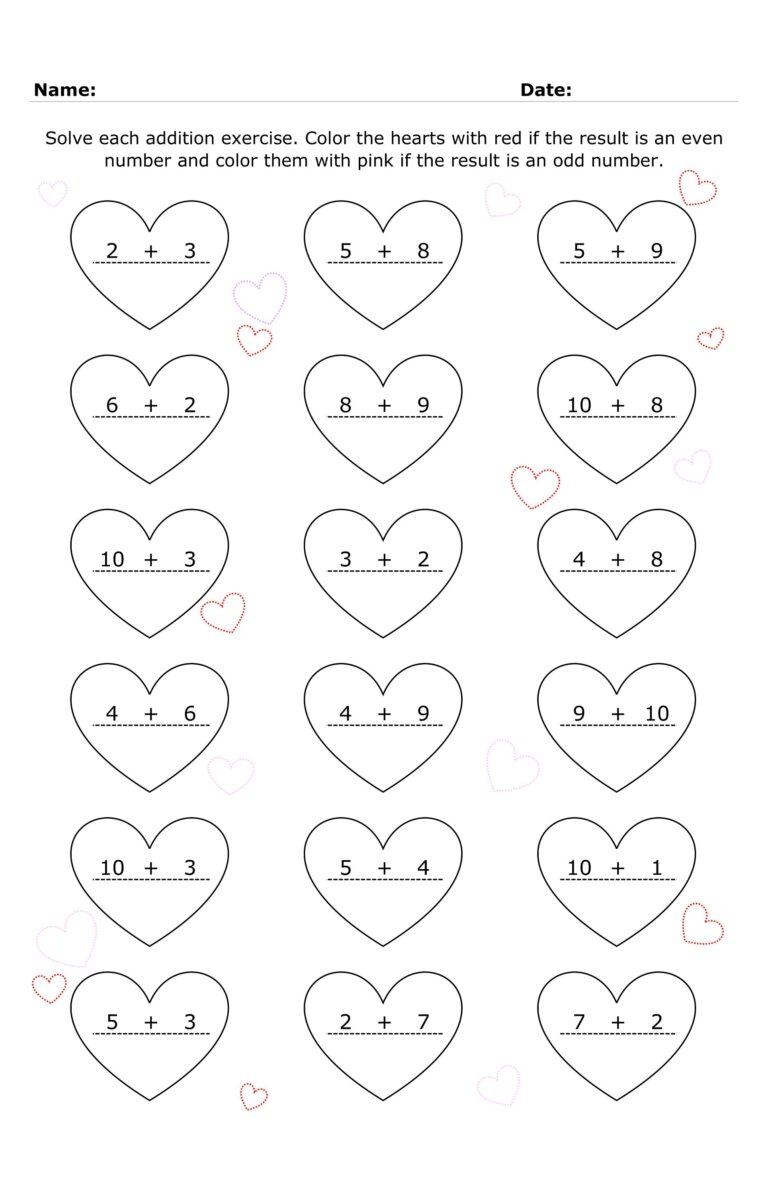 Valentine s Day Addition Worksheets For Kids Valentines Day Math