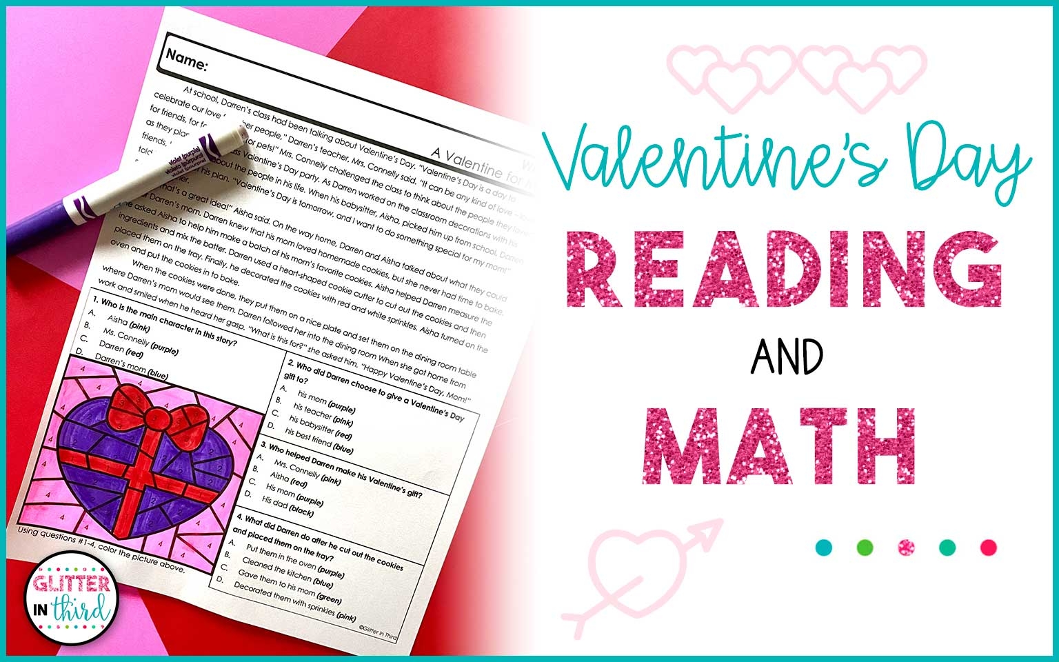Valentine s Day Reading And Math Worksheets Your Students Will LOVE Glitter In Third