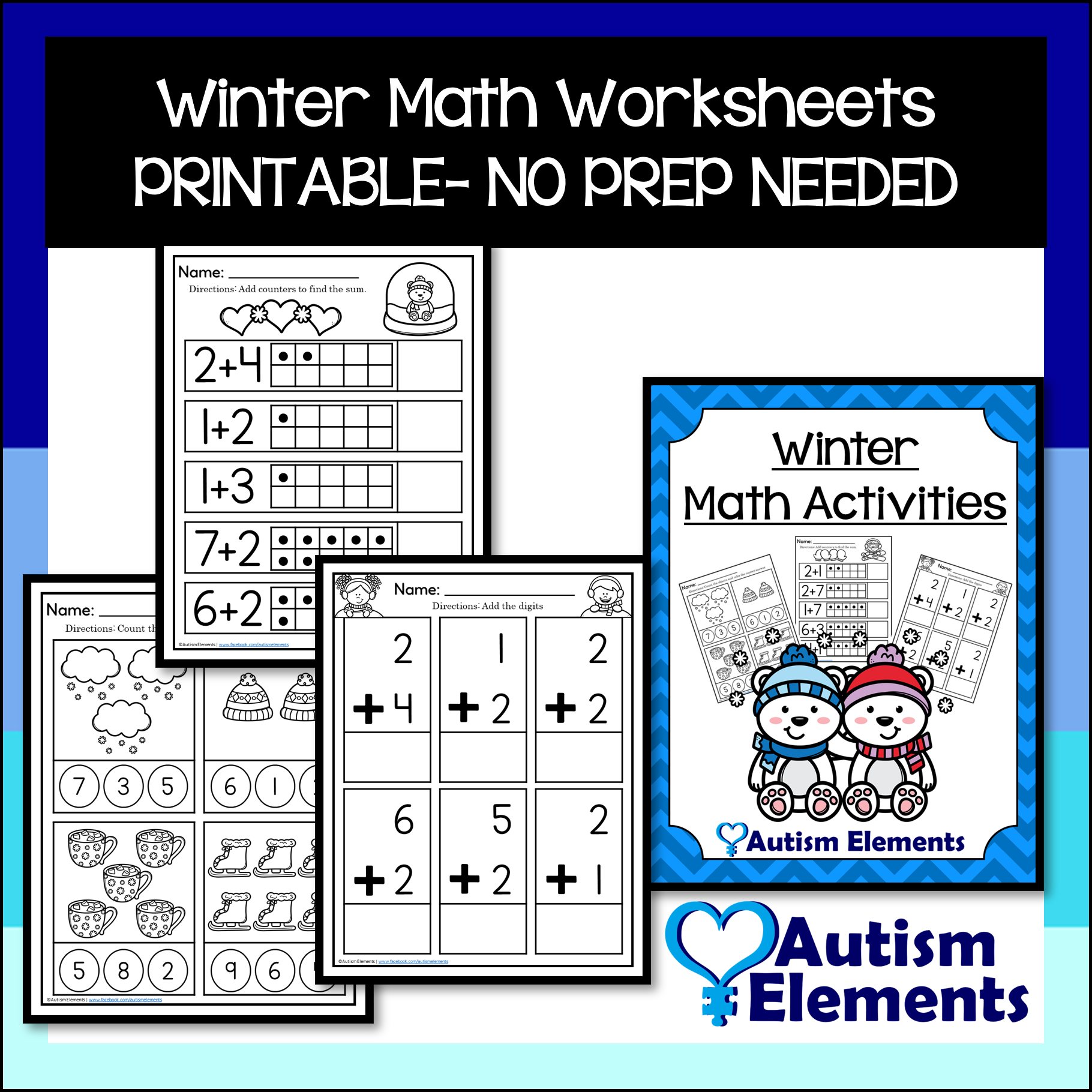 Winter Math Activities Printables Worksheets NO PREP SPED U0026 Autism Resources Classful