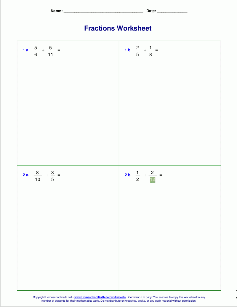 Worksheets For Fraction Addition