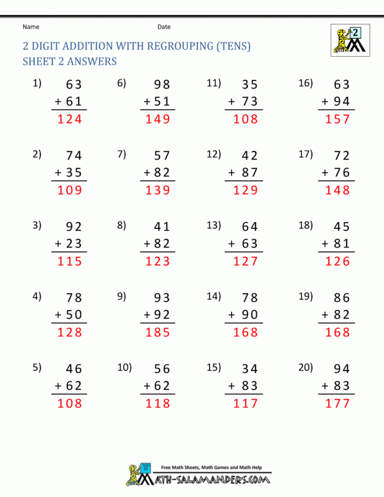 2 Digit Addition Worksheets