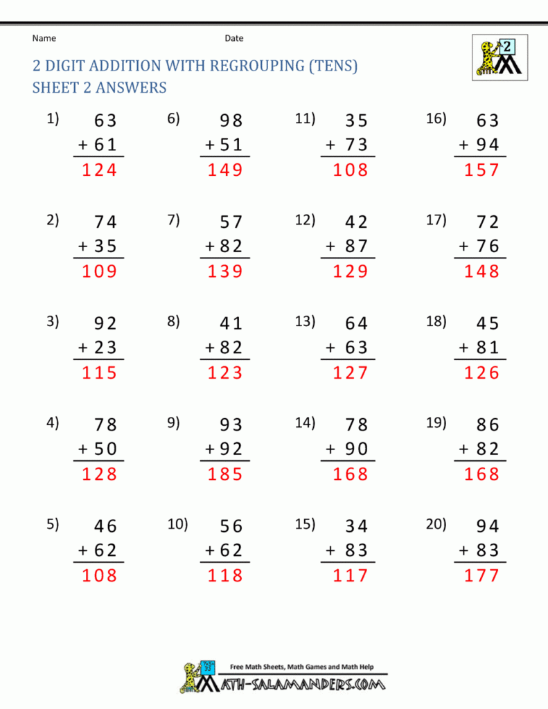 2 Digit Addition Worksheets