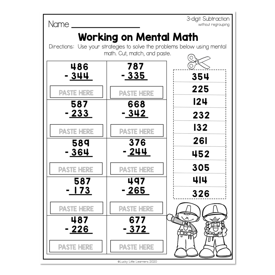 2nd Grade Math Worksheets 3 Digit Subtraction Without Regrouping 