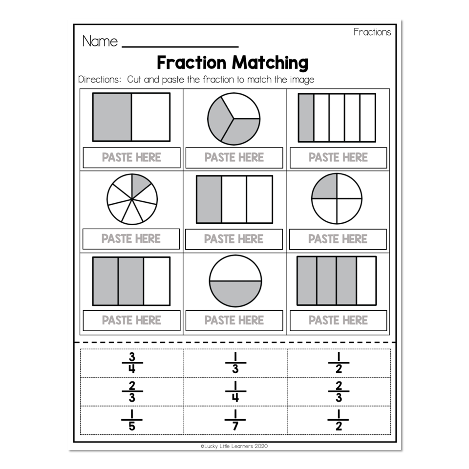 2nd Grade Math Worksheets Geometry Fractions Fraction Matching Lucky Little Learners