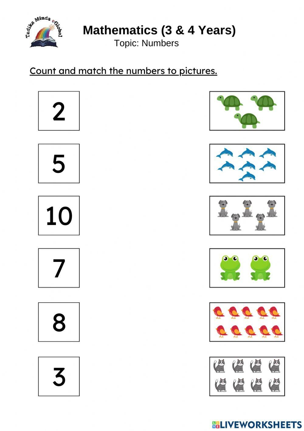 3 U0026 4 Years Math Counting Worksheet Live Worksheets 