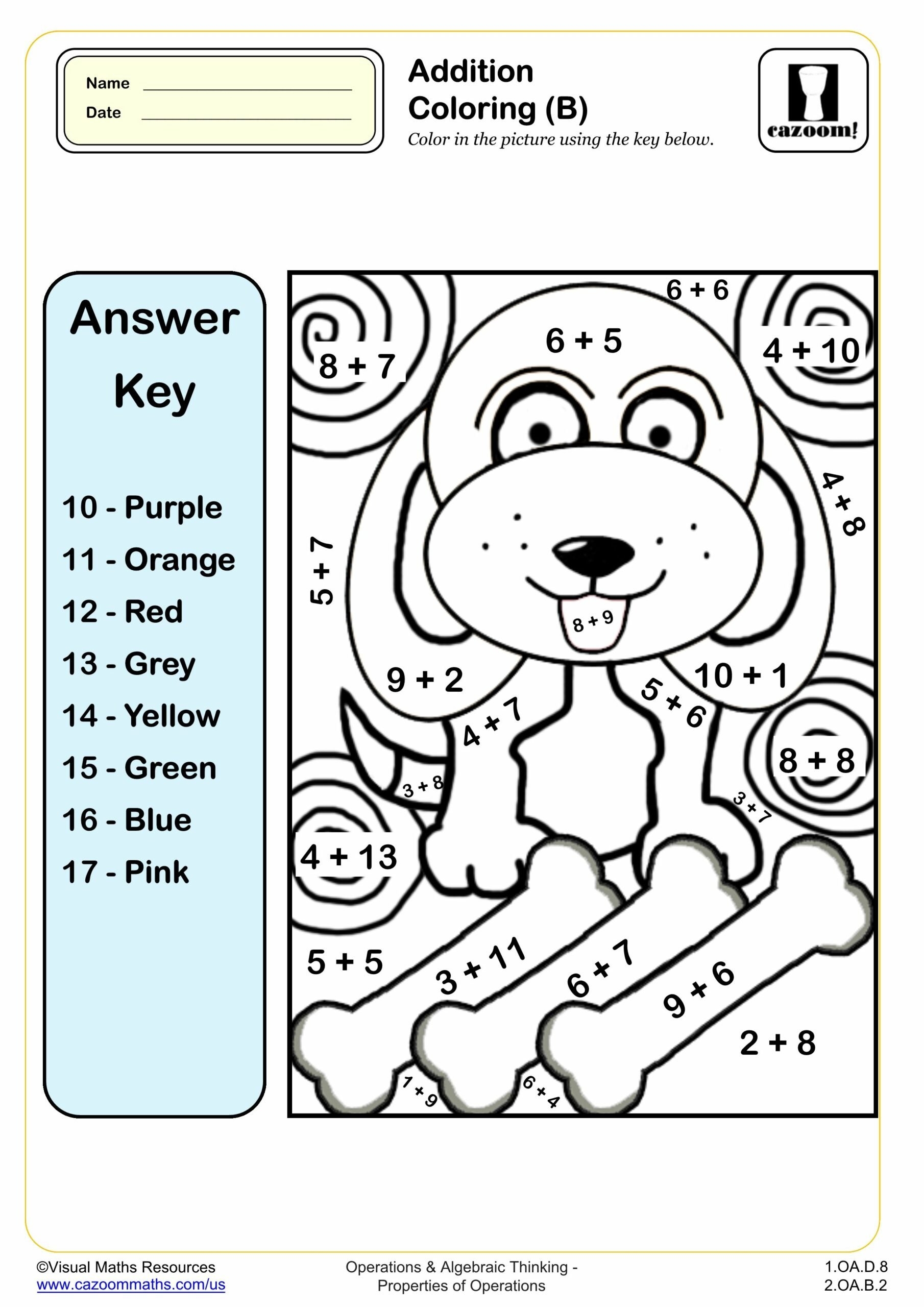 Math Addition Coloring Worksheets