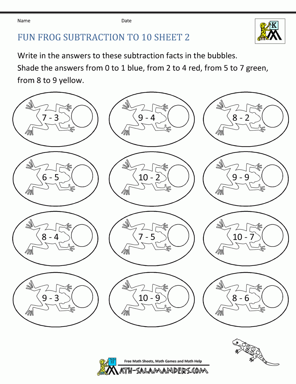 Addition Subtraction To 10 Coloring Sheets For Kindergarten