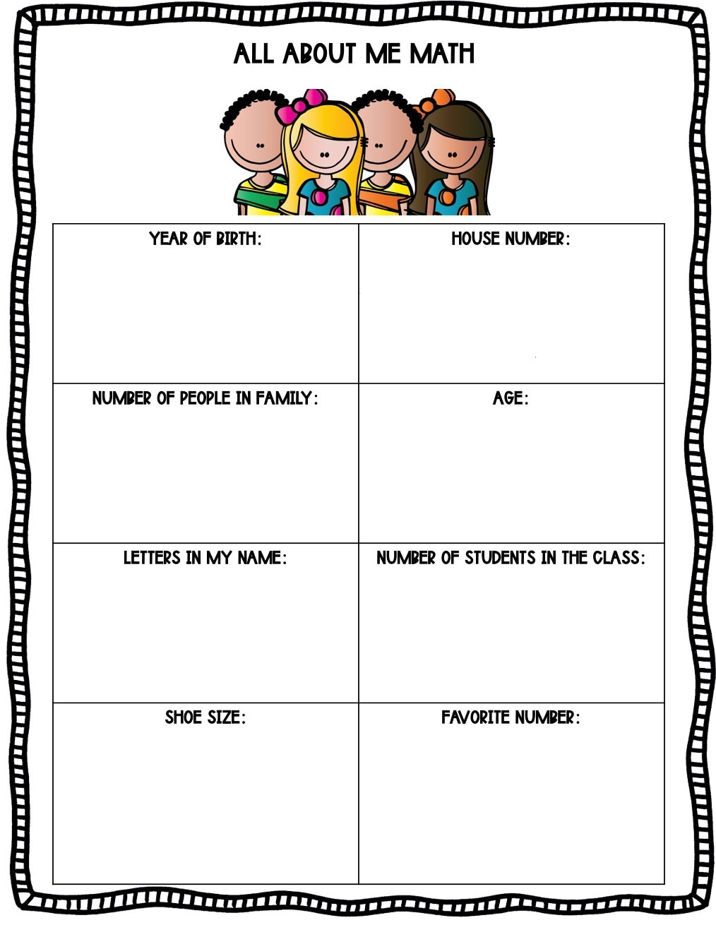 All About Me Math figure Me Out Math Printable Activity Etsy