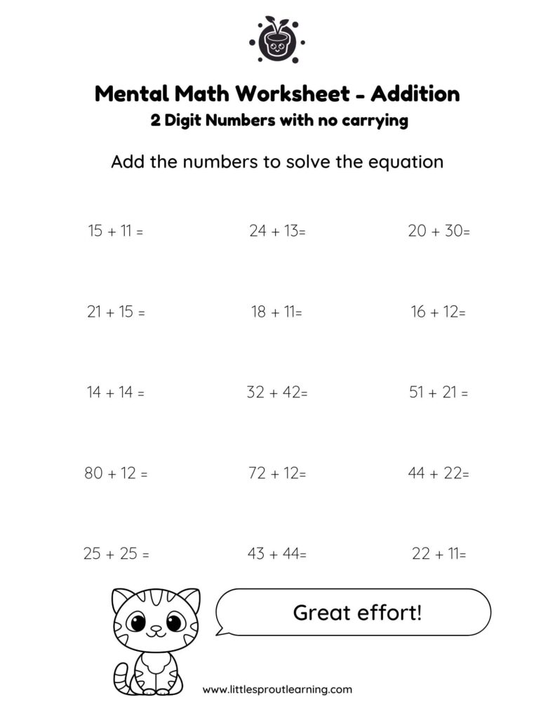Best Two Digit Mental Math Worksheets Little Sprout Art 