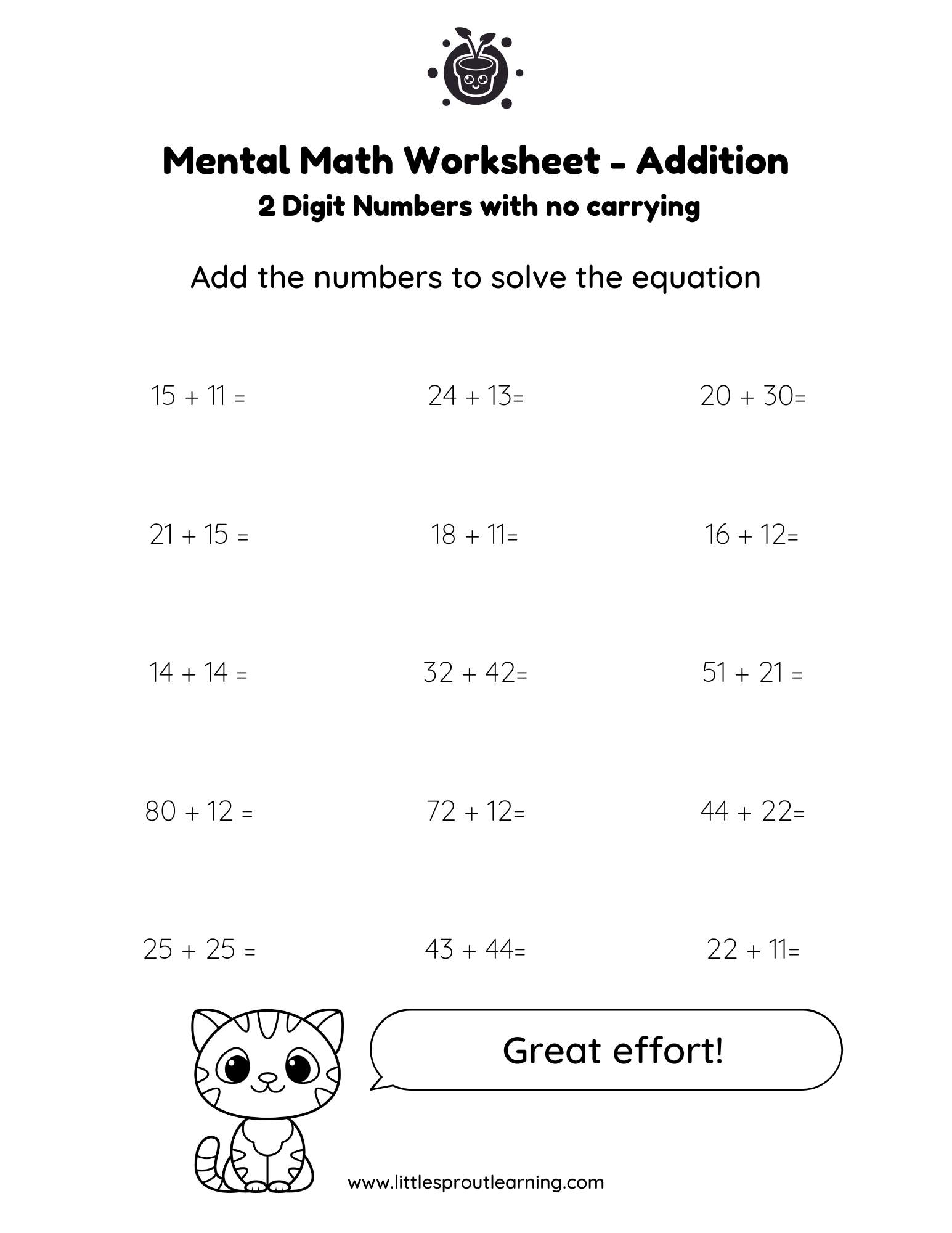 Best Two Digit Mental Math Worksheets Little Sprout Art 