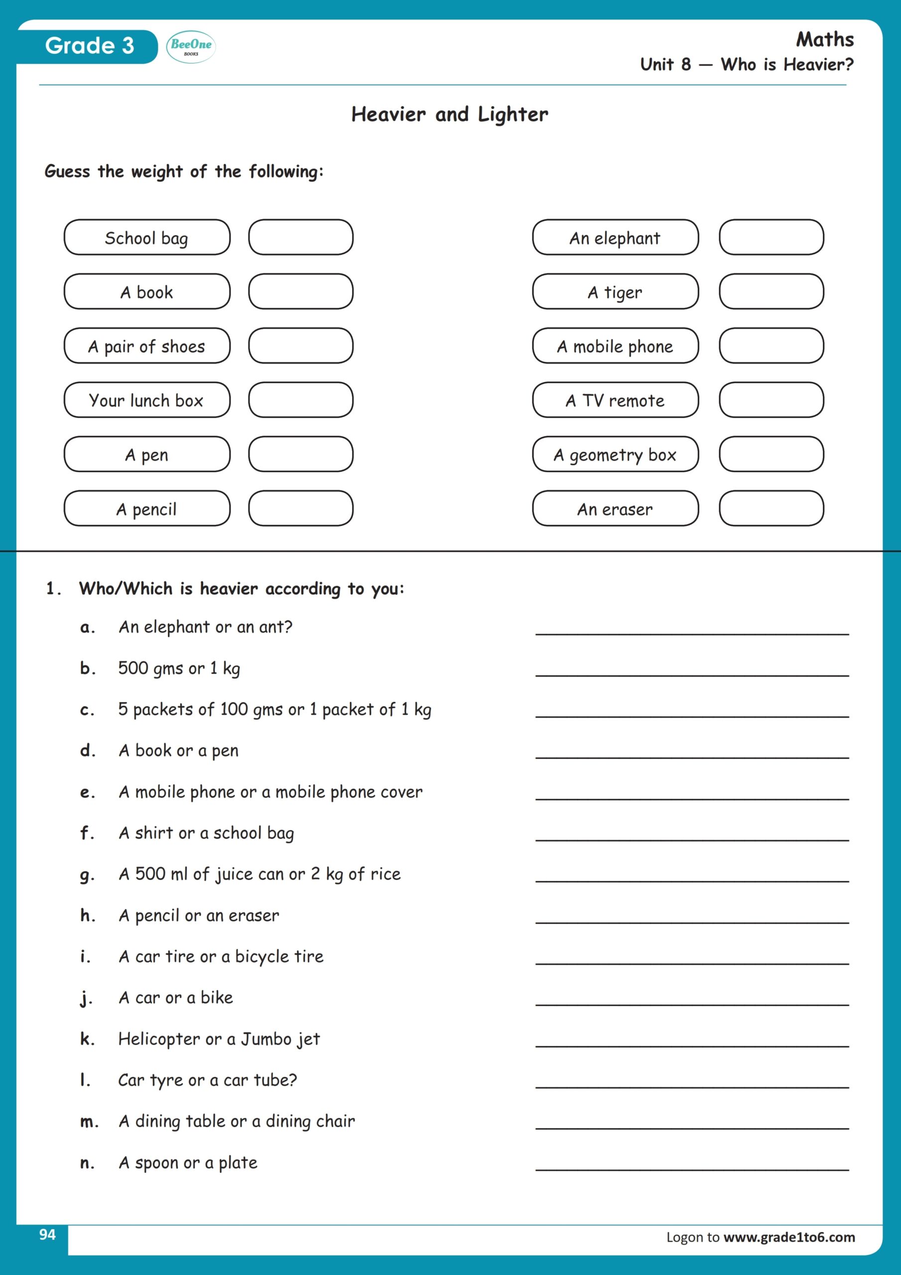 Class Iii Maths Worksheet