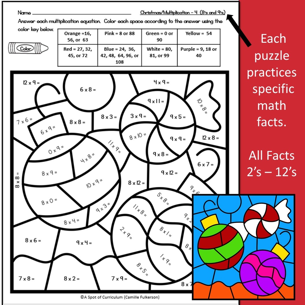 Christmas Math Coloring Sheets Multiplication Color By Number