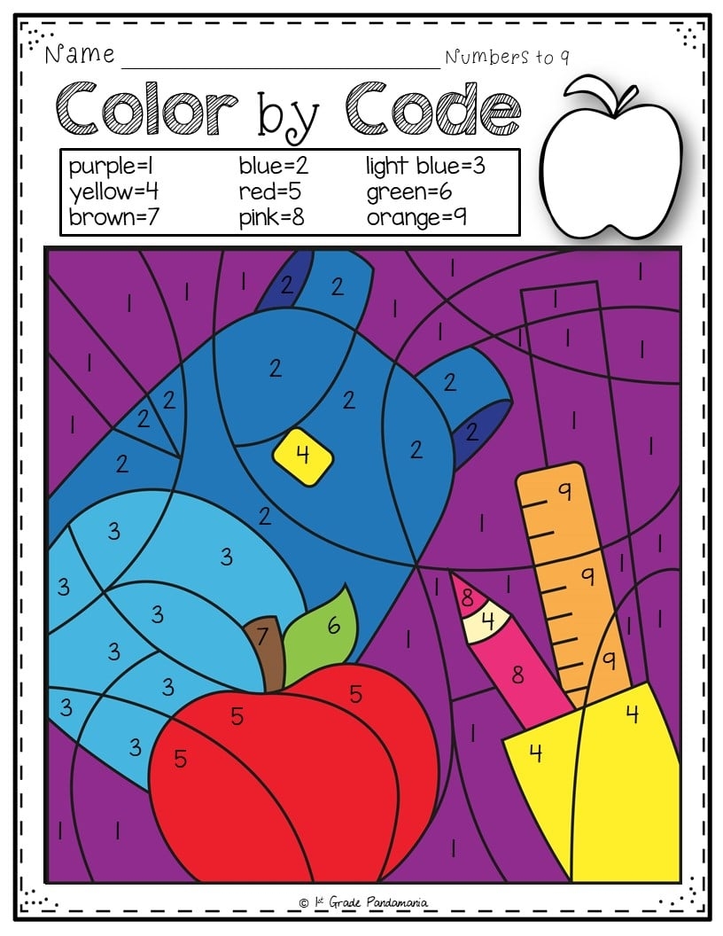Color By Number Math Worksheets Back To School 1st Grade Pandamania