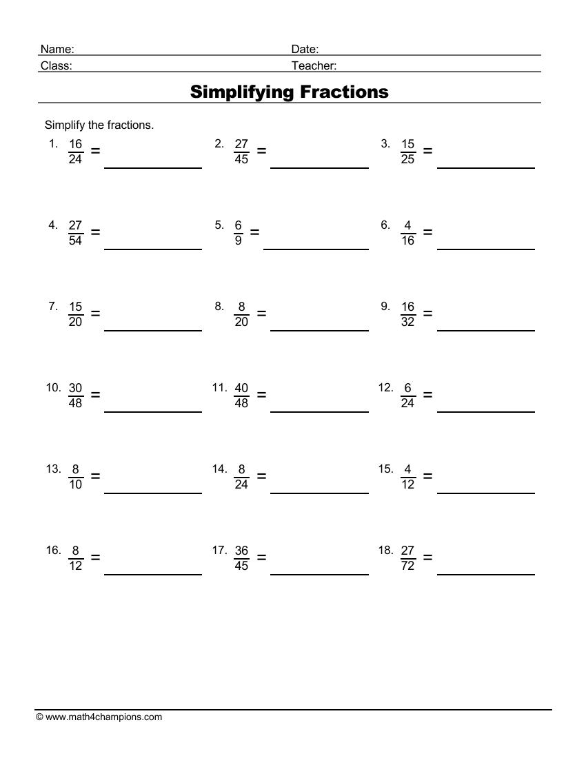 Math Fraction Practice Worksheets