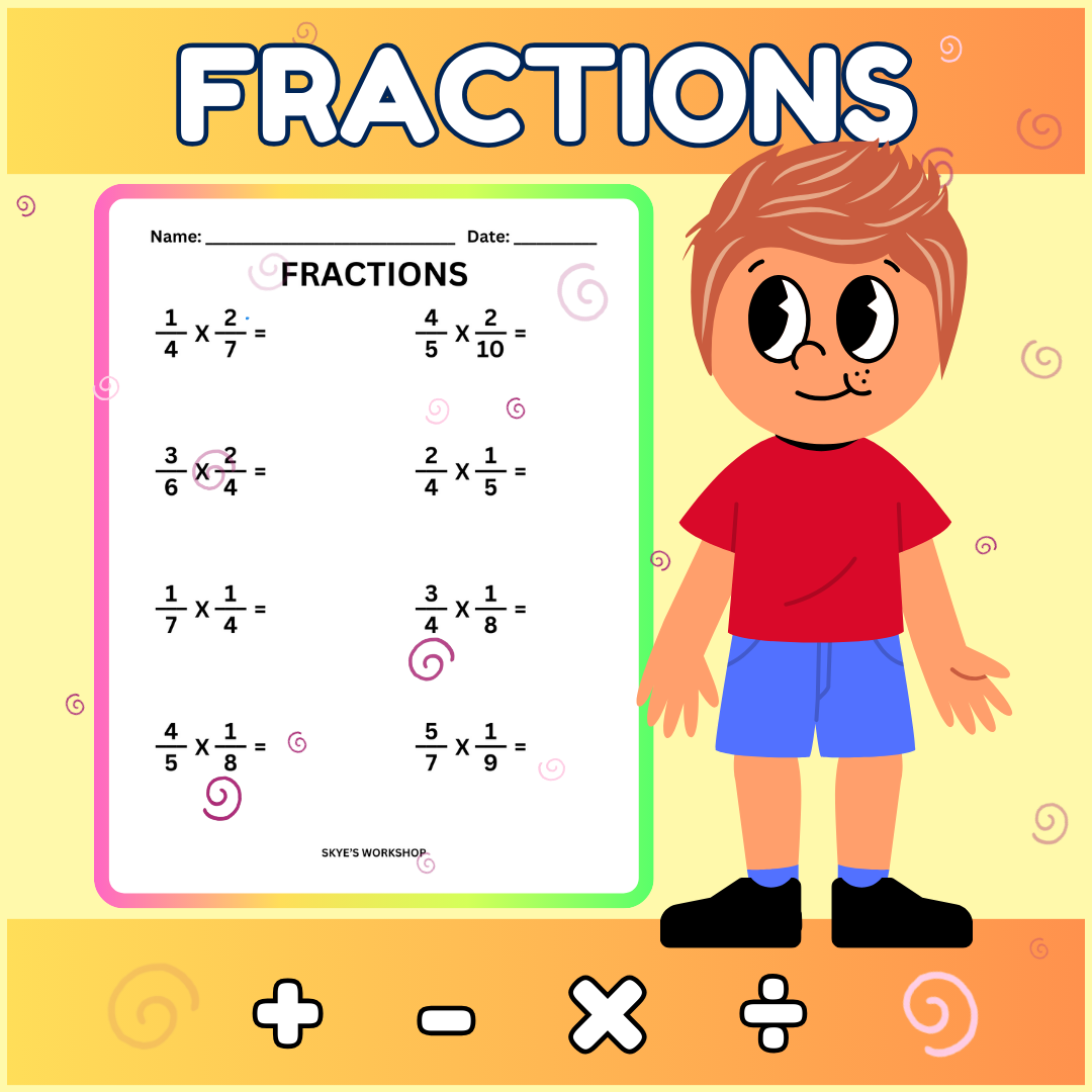 FRACTIONS WORKSHEETS Practice Addition Subtraction 