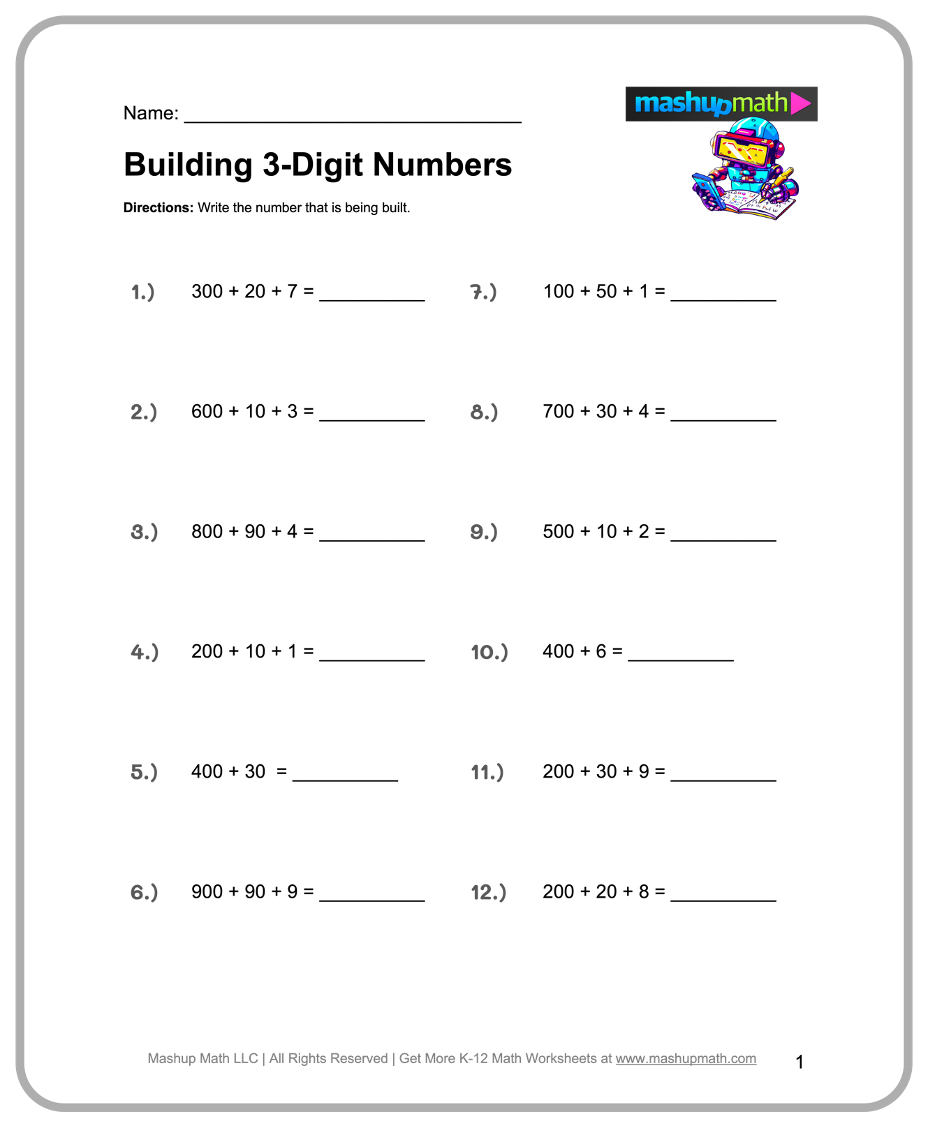 Math Worksheet For 3rd Grade