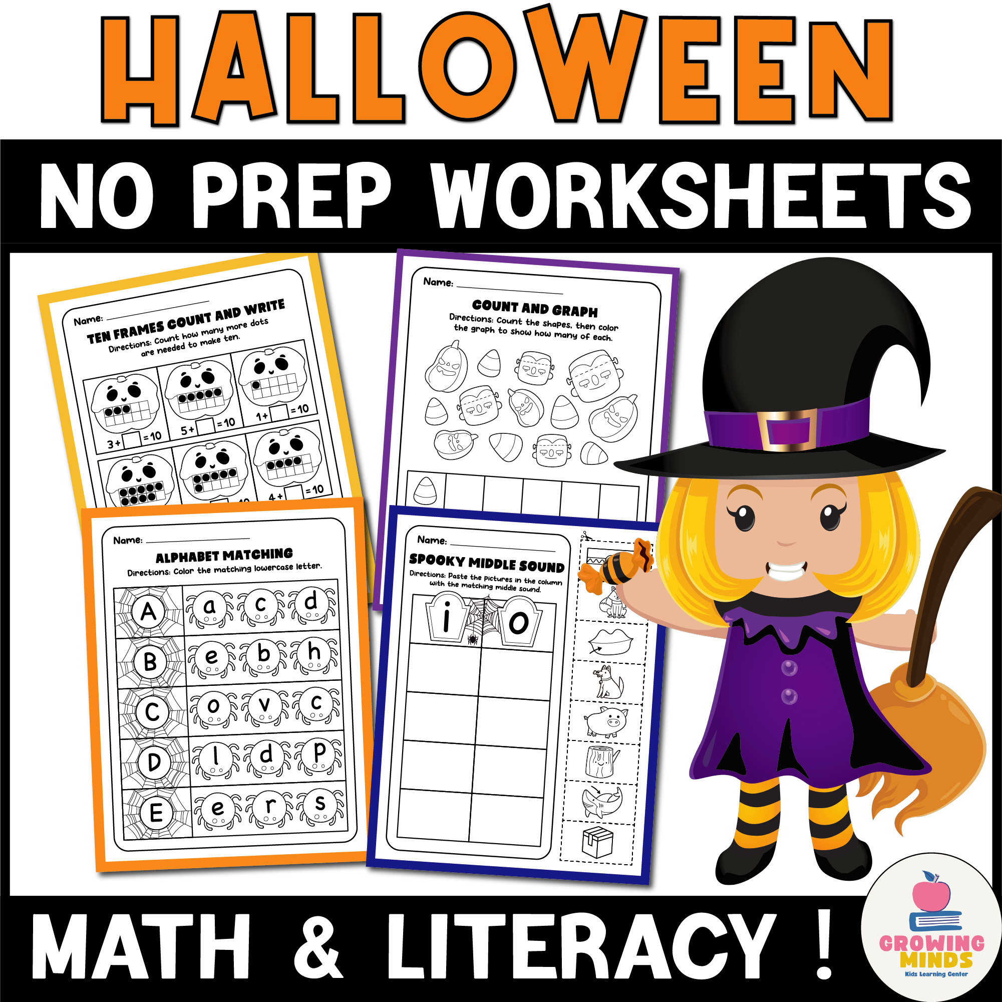 Halloween Math And Literacy Worksheets Halloween Activities October Kindergarten
