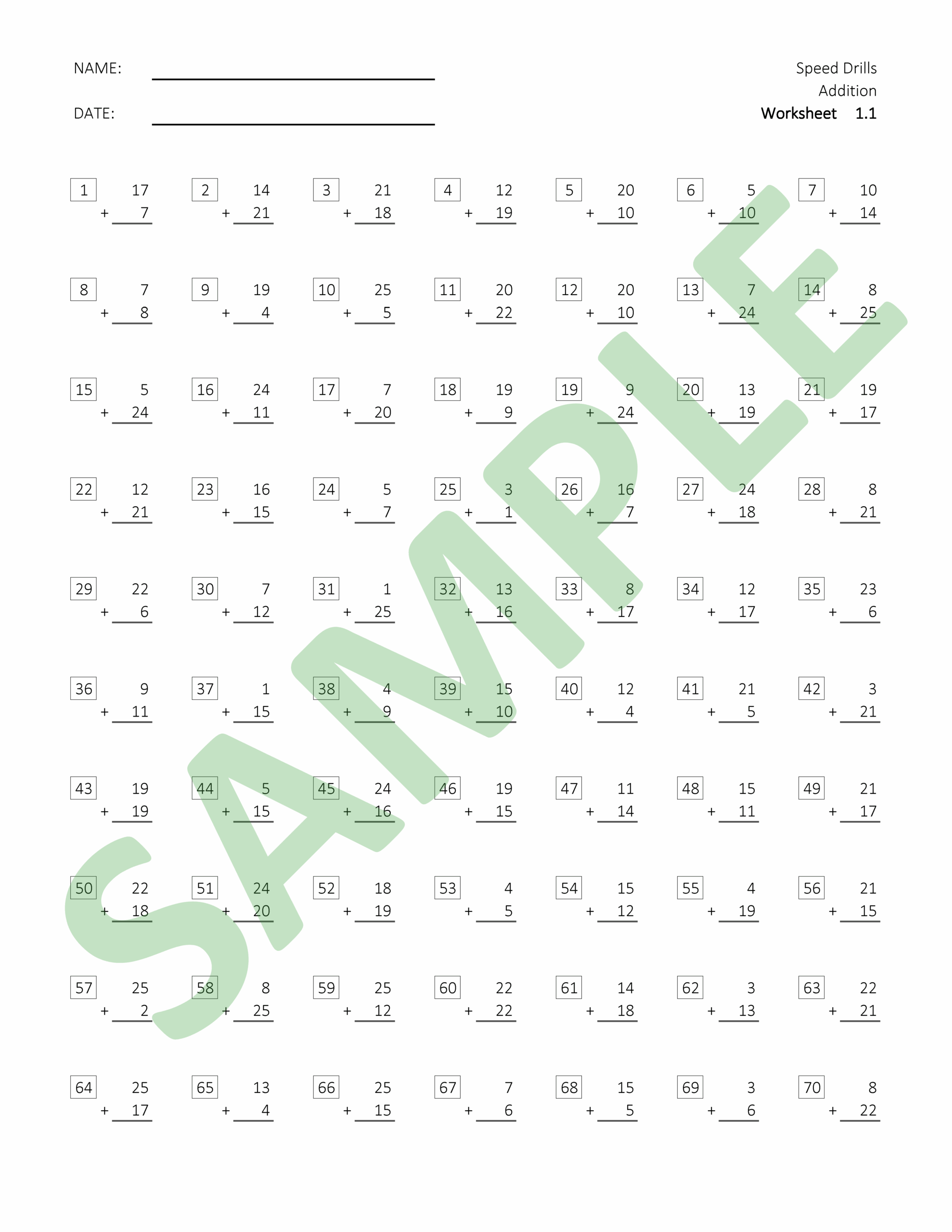 Math Speed Drills Worksheet 1 2 Classful