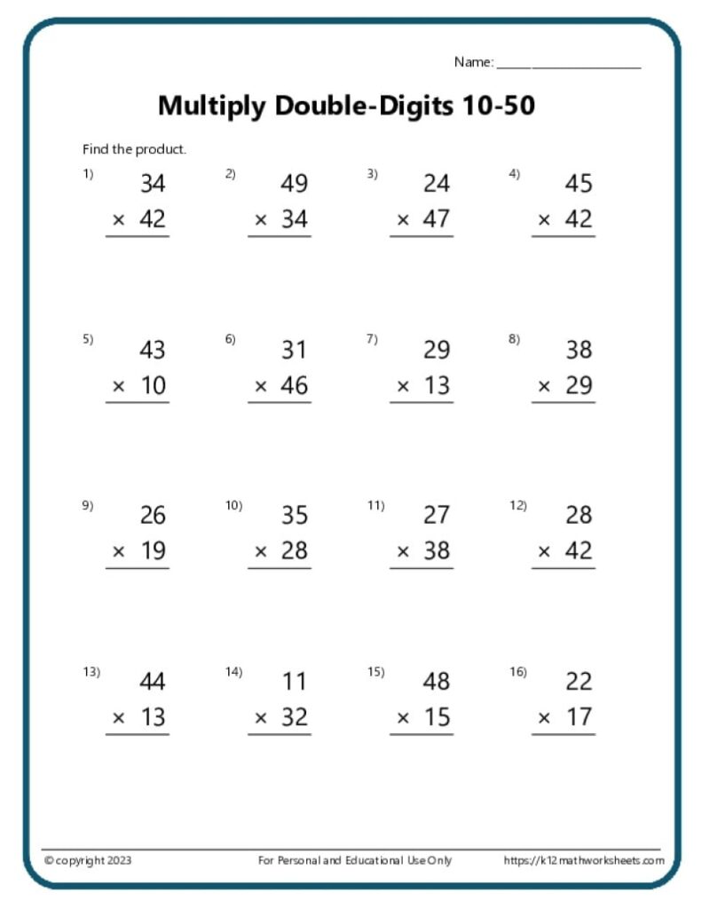 Math Worksheets Multiplication And Division