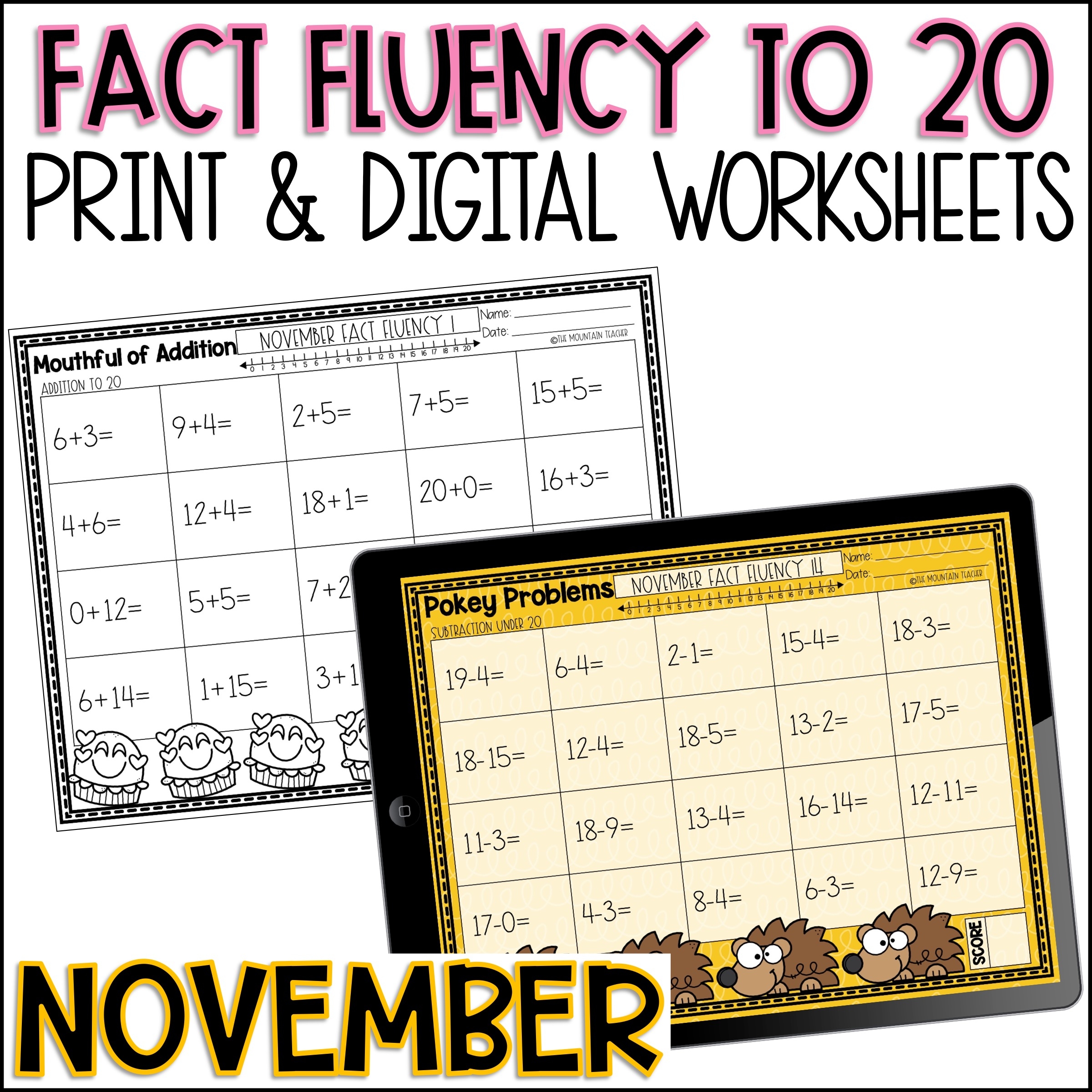 November Math Fact Fluency Worksheets Printable And Google Slides Classful