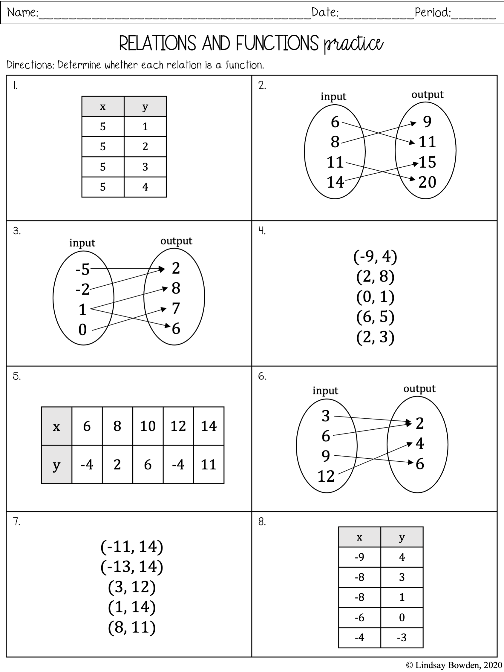 Relations And Functions Notes And Worksheets Lindsay Bowden 