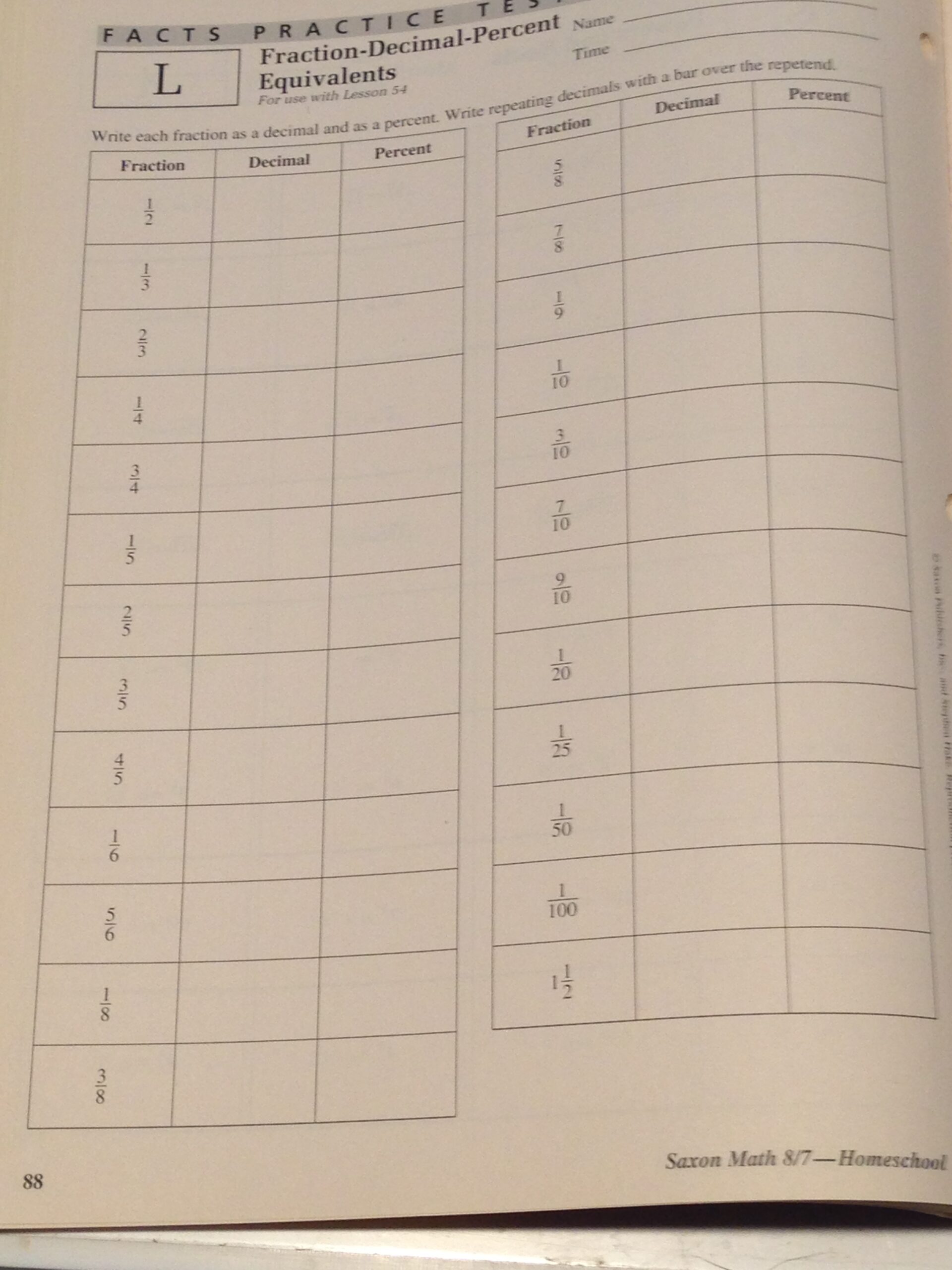 Saxon Math Worksheets