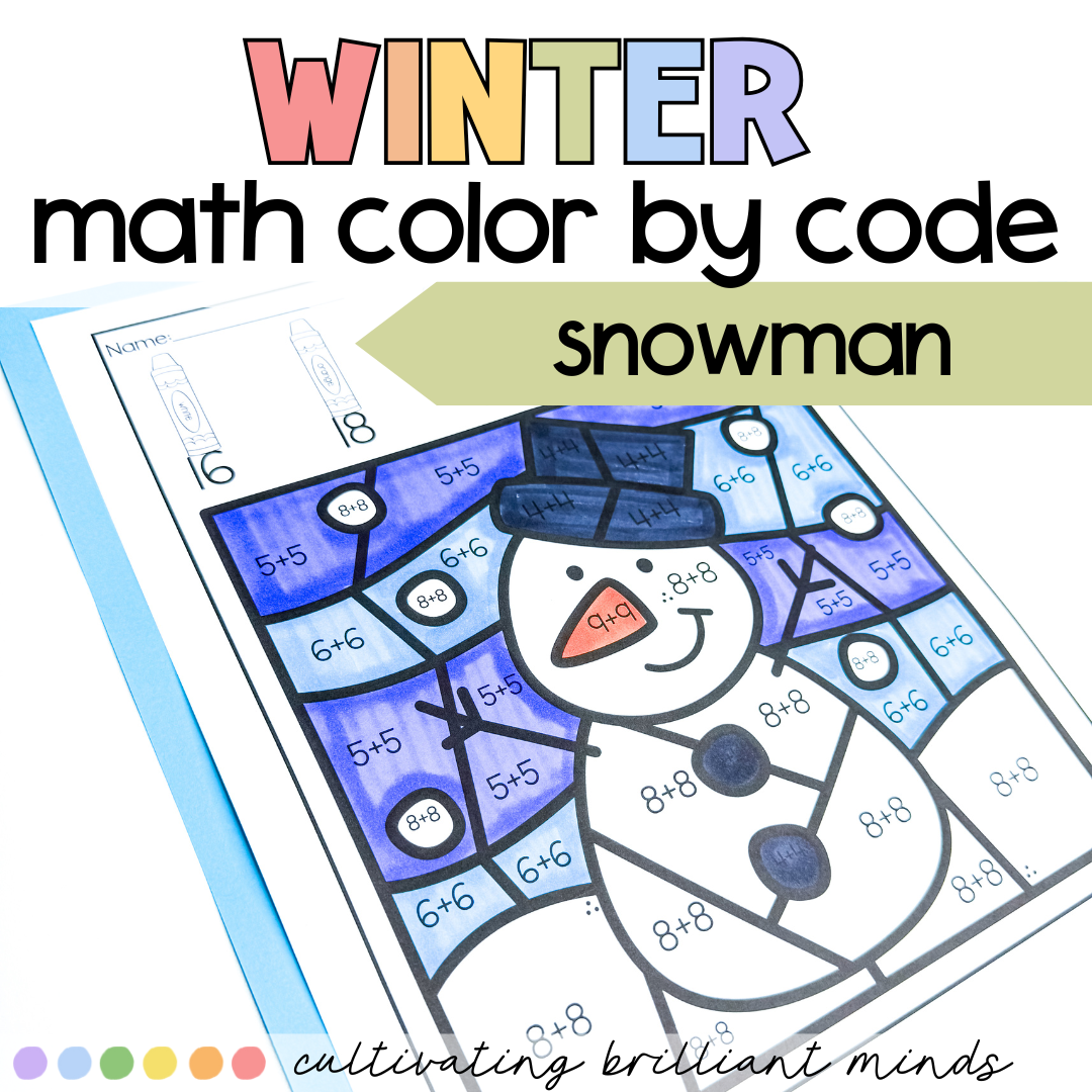 Snowman Math Color By Code January U0026 December Addition Subtraction Doubles Classful