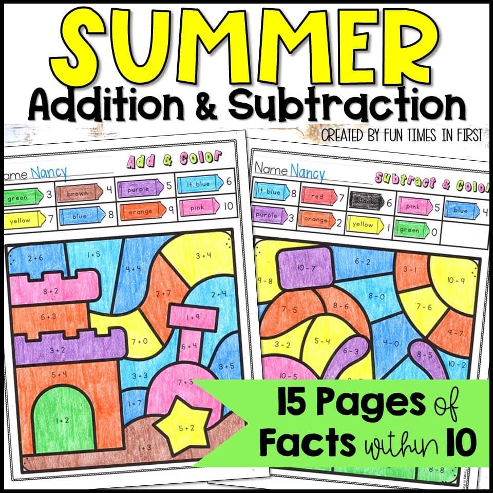 Summer Color By Code Addition U0026 Subtraction Math Worksheets Within 20
