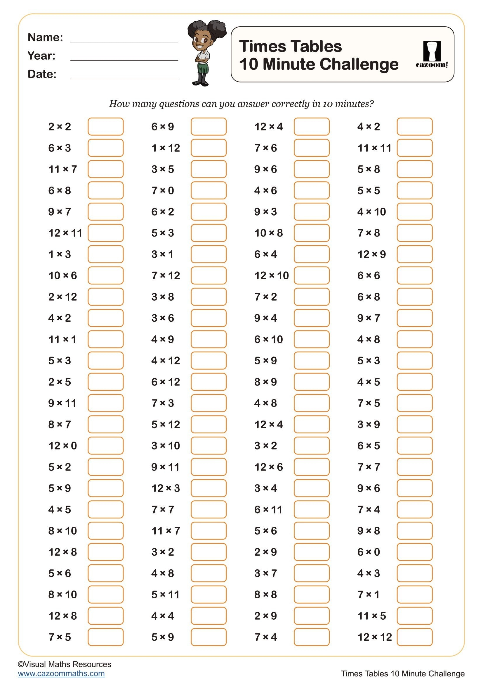 Maths Times Tables Worksheets
