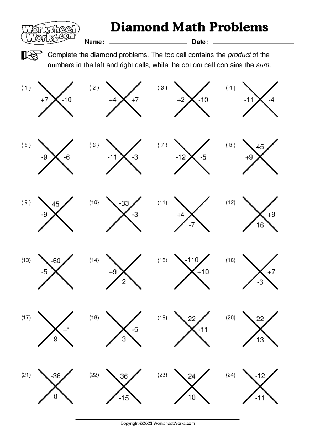Worksheet Works Diamond Math Problems 3 V Complete The Diamond 