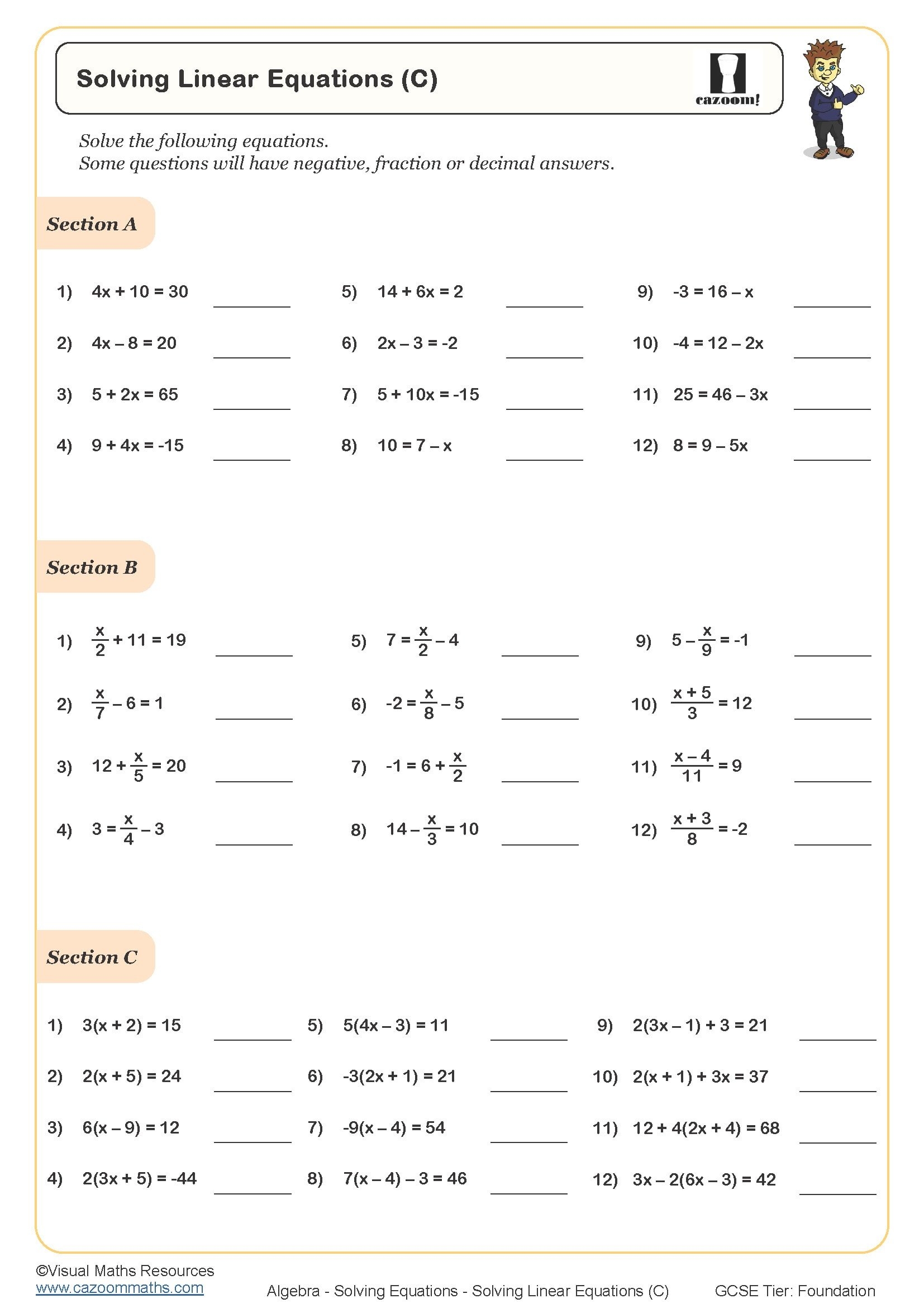 8th Grade Math Problems Worksheet