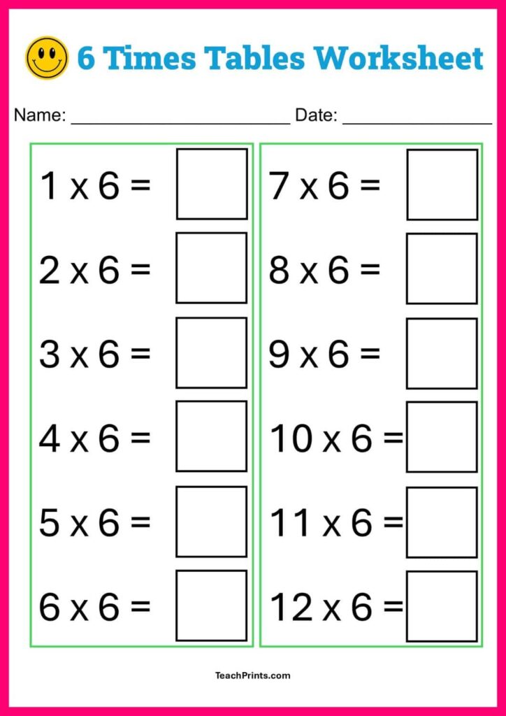 0 To 6 Multiplication Worksheets - Free 12 Times Tables Worksheets (8 Versions) - Teach Prints